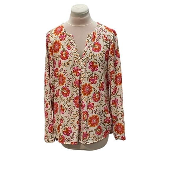 SIGRID OLSEN Signature Women's S Floral Yneck Viscose Blouse Flowy Career Office - Picture 2 of 6